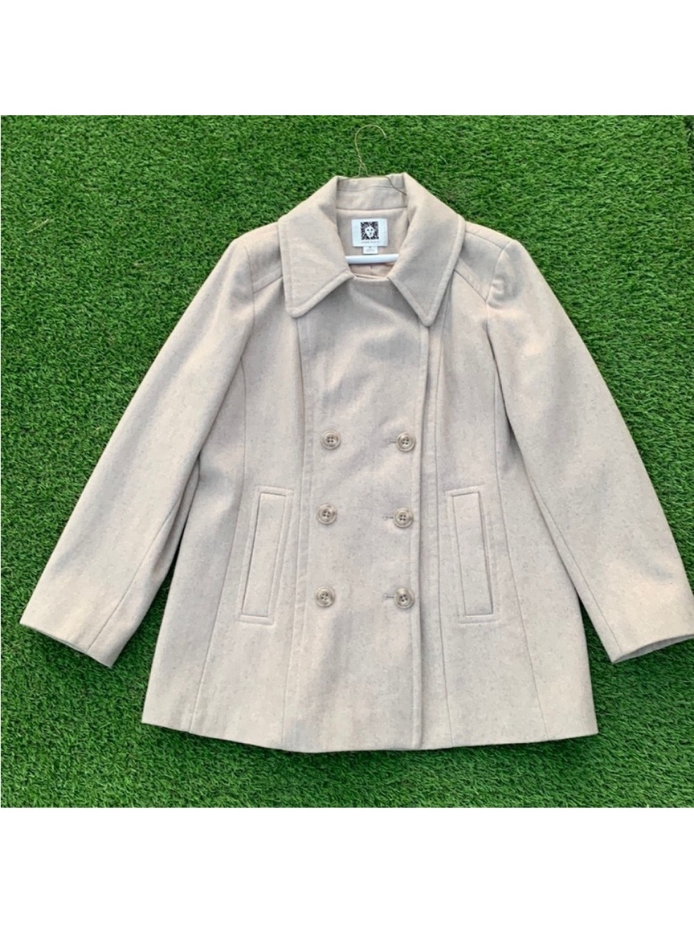 Anne Klein Cream/Nude Wool Blend Coat Women XL